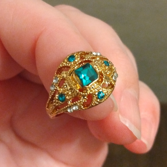 Estate 14k Rose/Yellow Gold Over Sterling Silver Fancy Emerald Cluster Ring sz 6